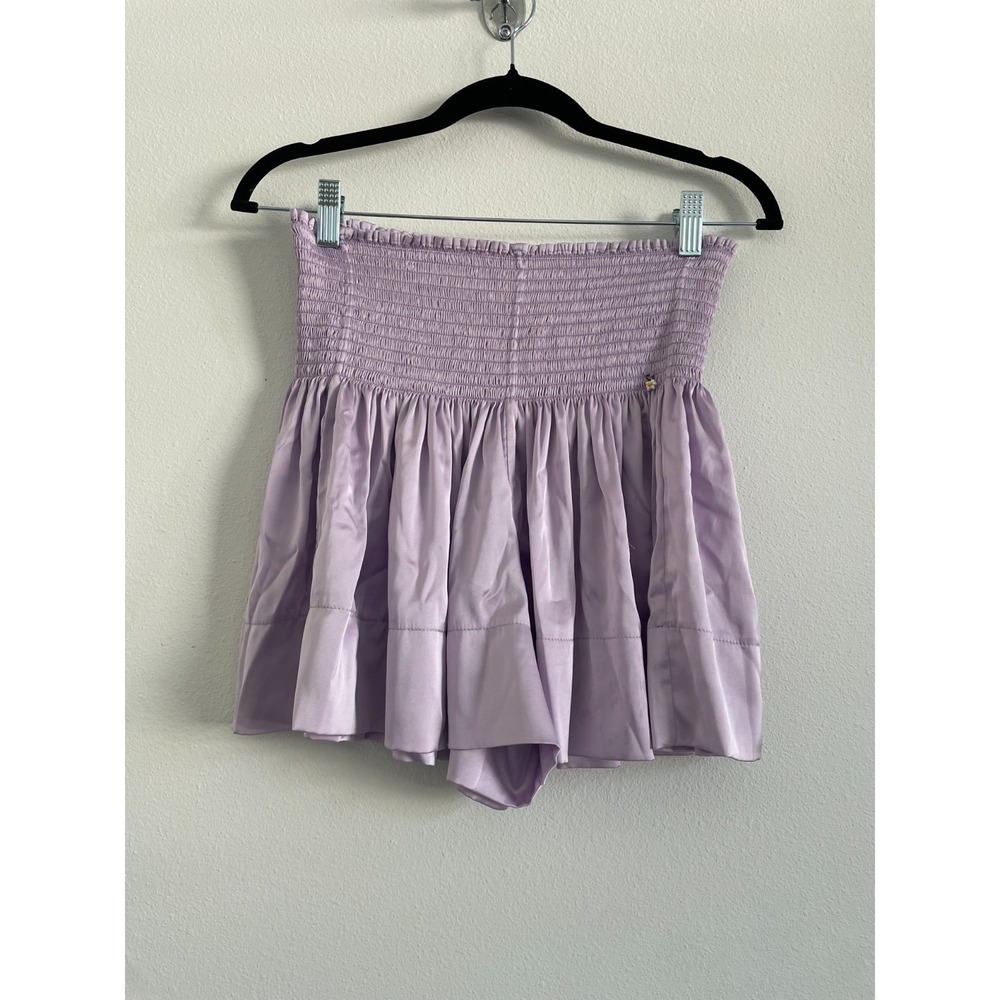 Natural Life Satin Shorts Women M Purple Lilac Smocked Waist Classic Casual Boho